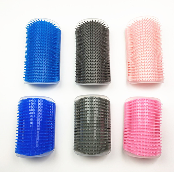 Six corner cat scratchers standing upright, shown in all available colours