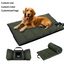Golden Retriever lying on The Artemis Travel Bed, a padded green roll-up dog mat
