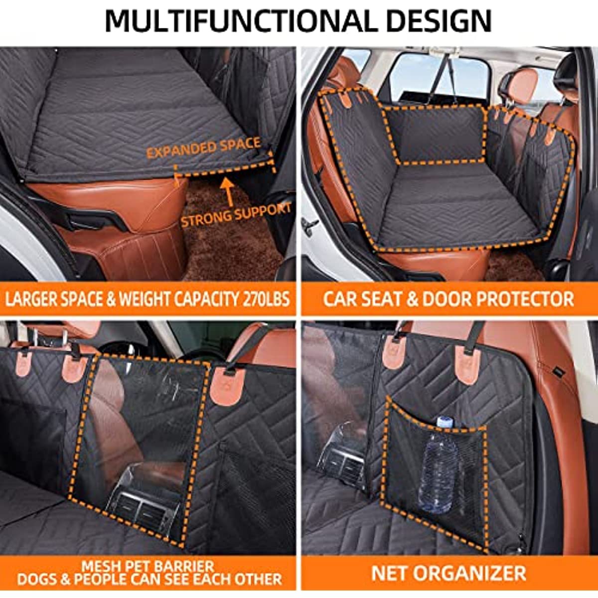 Foldable hard-bottom dog car seat protector