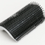 Corner cat scratcher in black, angled view showing the arched bristle shape
